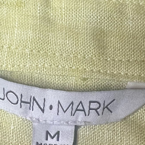 John Mark Tunic Dress Large Linen Blend Long Roll Tab Sleeve Graphic Back M - Picture 11 of 11